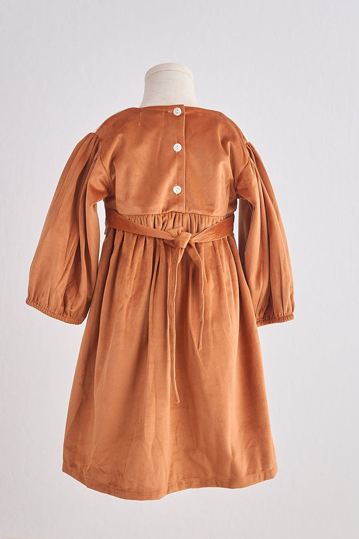 Carmel Velvet Lace Girl Dress