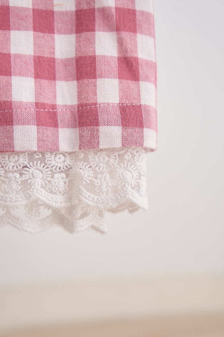 Pink Gingham Flannel Lace  Dress