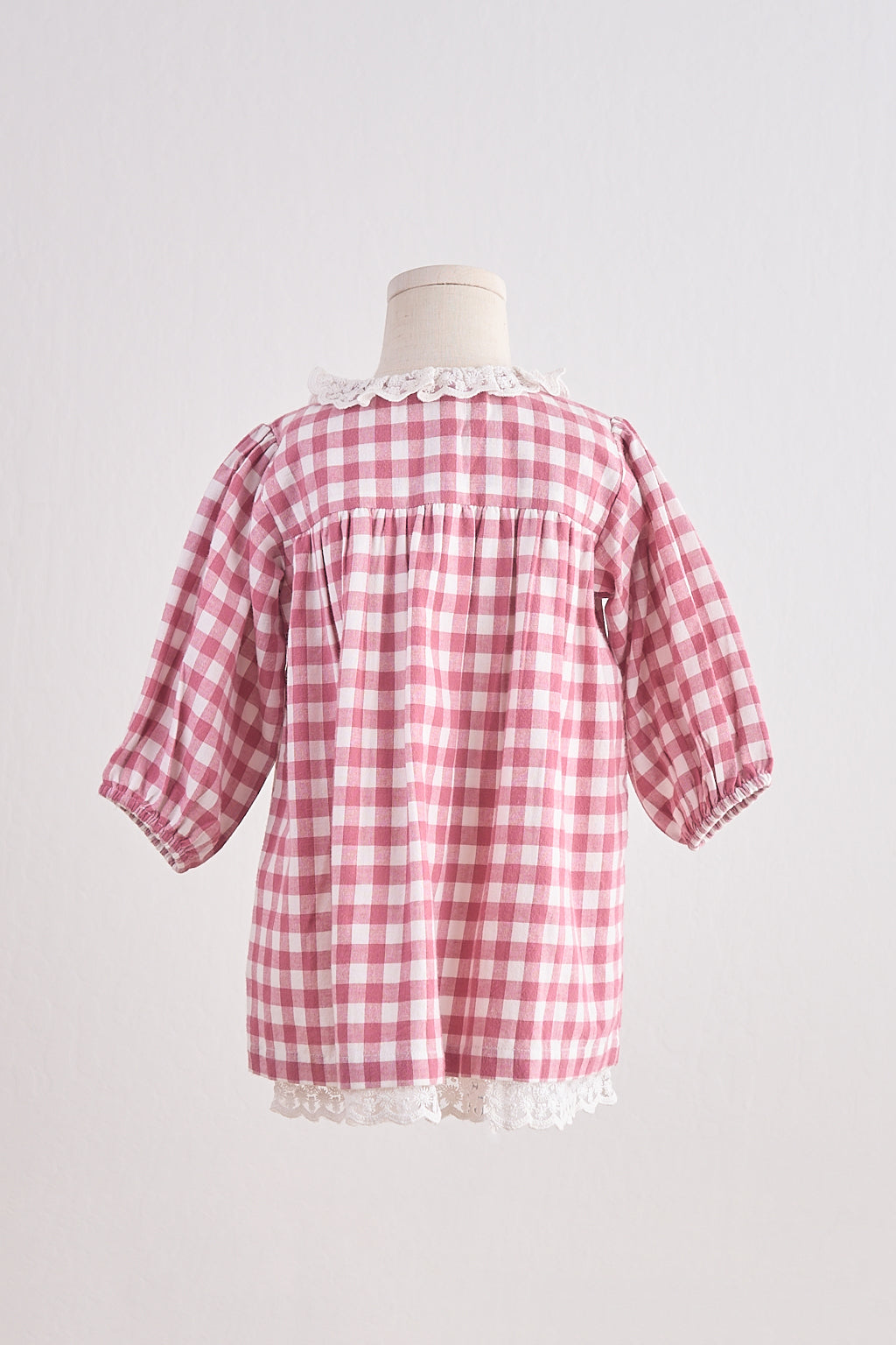 Pink Gingham Flannel Lace  Dress