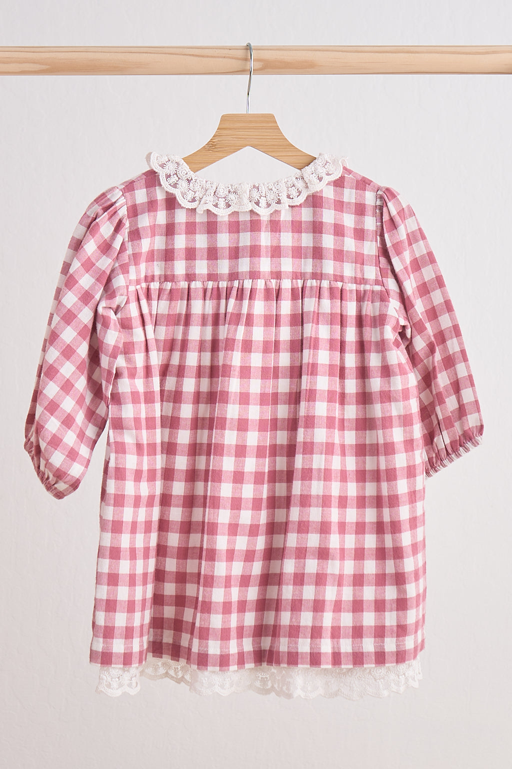 Pink Gingham Flannel Lace  Dress