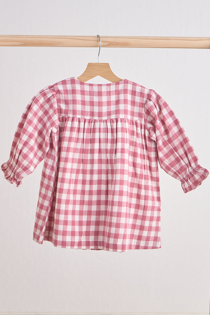 Pink Gingham Flannel Bow Dress