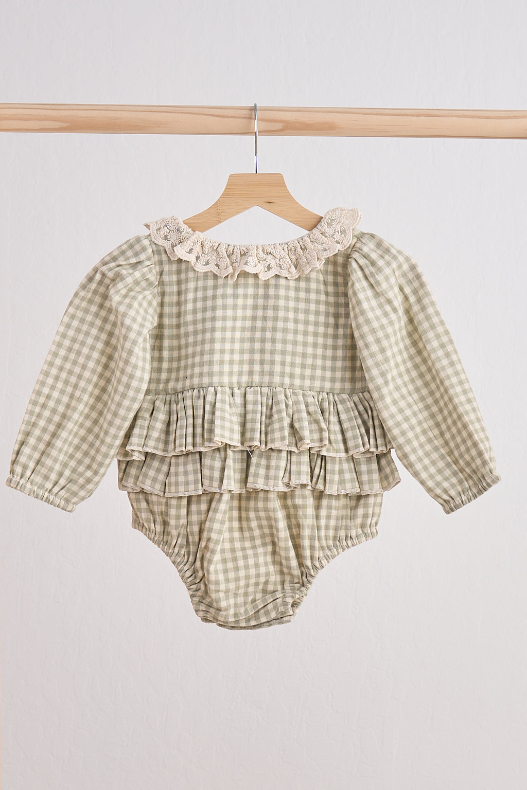 Green Gingham Flannel Lace Bubble