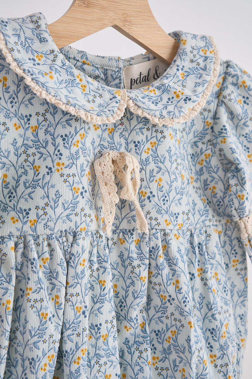 Blue Floral Corduroy Lace Bubble