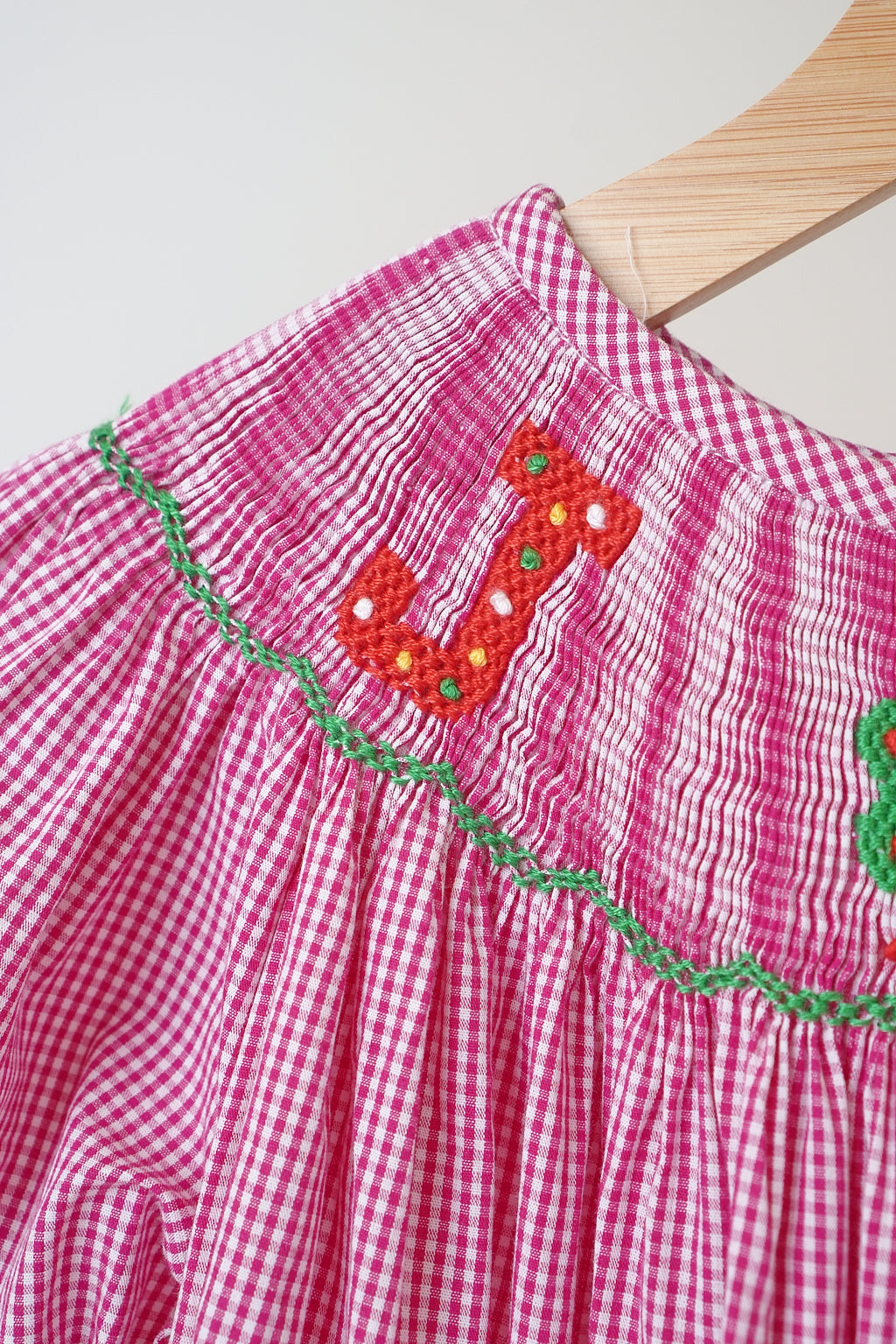 Pink Christmas Joy Hand Smocked Gingham Dress