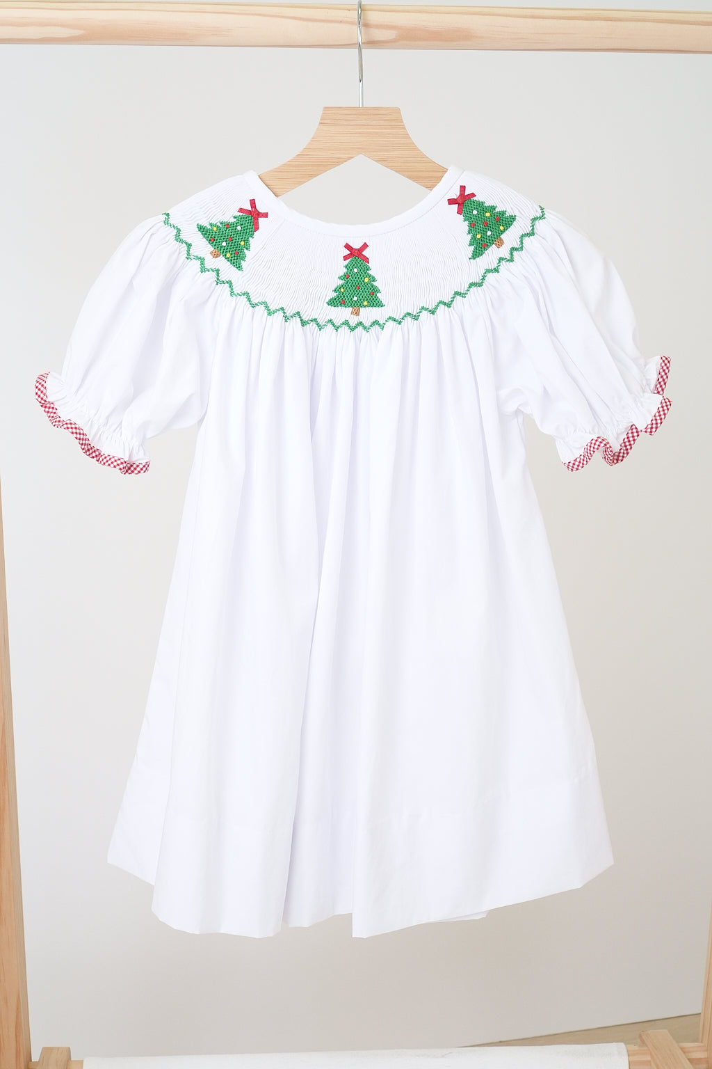 White Christmas Tree Hand Smocked Dress