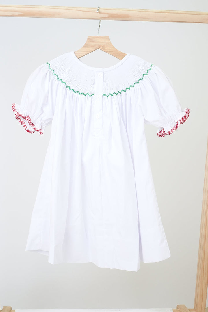 White Christmas Tree Hand Smocked Dress