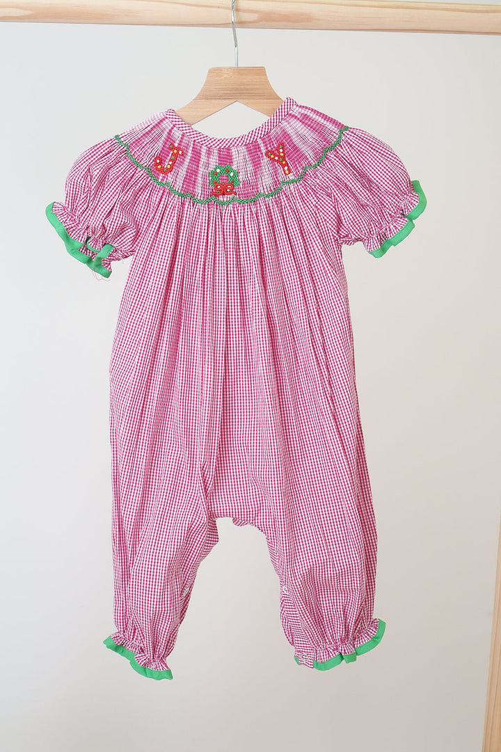 Pink Joy Hand Smocked Girl Gingham Romper