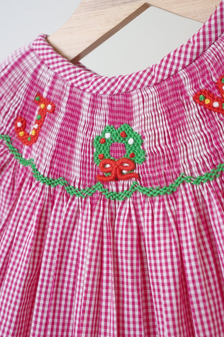 Pink Joy Hand Smocked Girl Gingham Romper