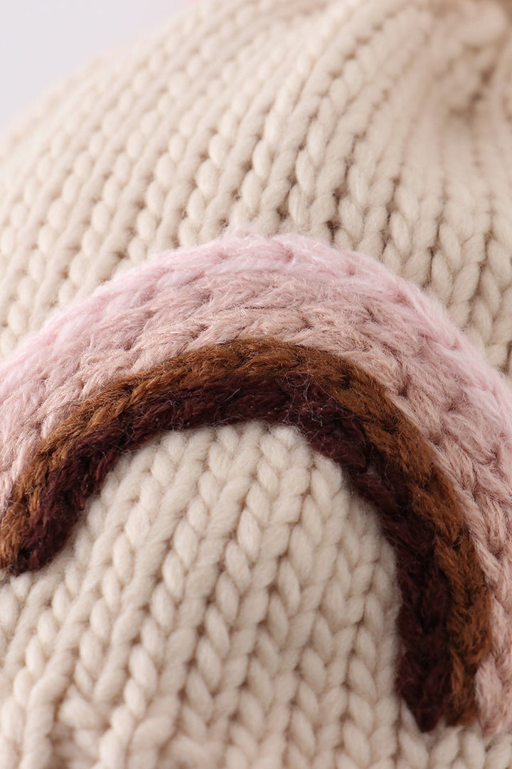 Rainbow Hand Embroidered Pom Pom Beanie Hat