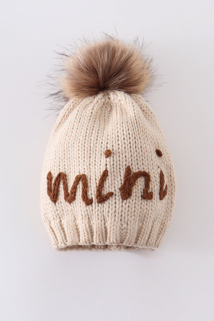 Hand Embroidered Pom Pom Beanie Hat Mommy&me