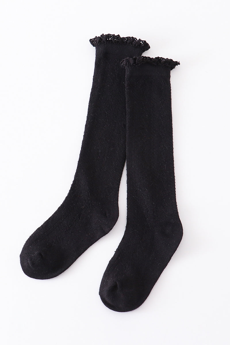 Black Knit Lace Knee High Socks