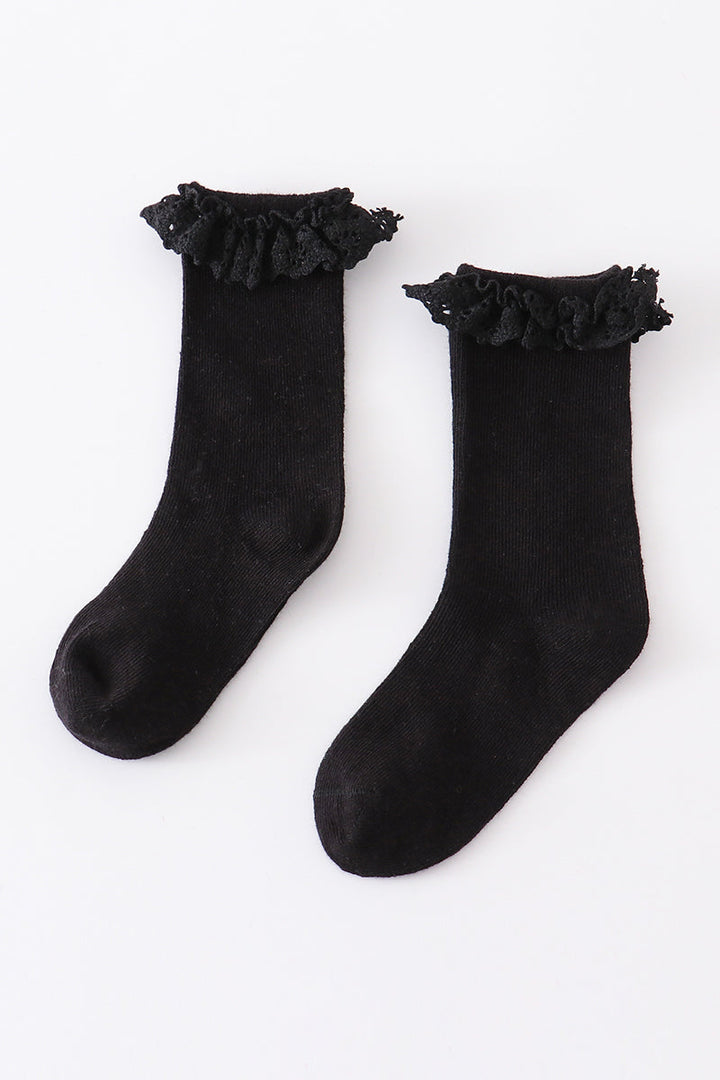 Black Knit Lace Girls Socks