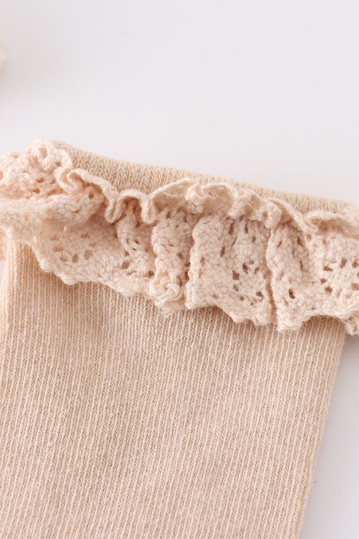 Beige Knit Lace Girls Socks