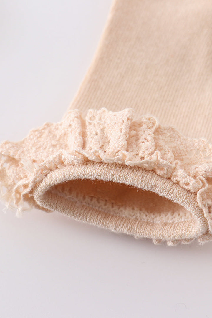 Beige Knit Lace Girls Socks