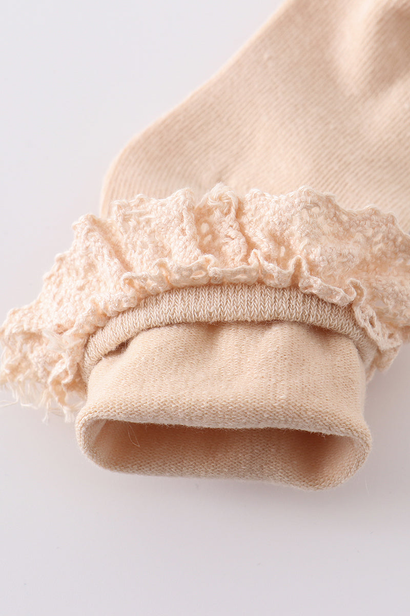 Beige Knit Lace Girls Socks