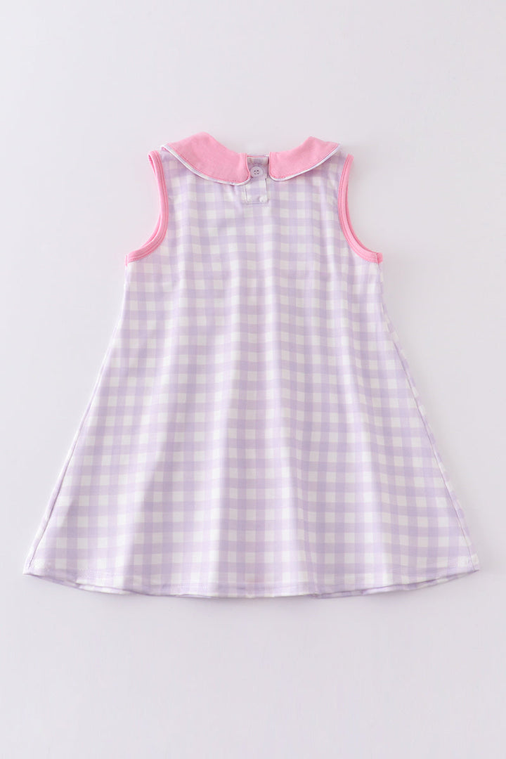 Purple Plaid Bunny Embroidery Dress