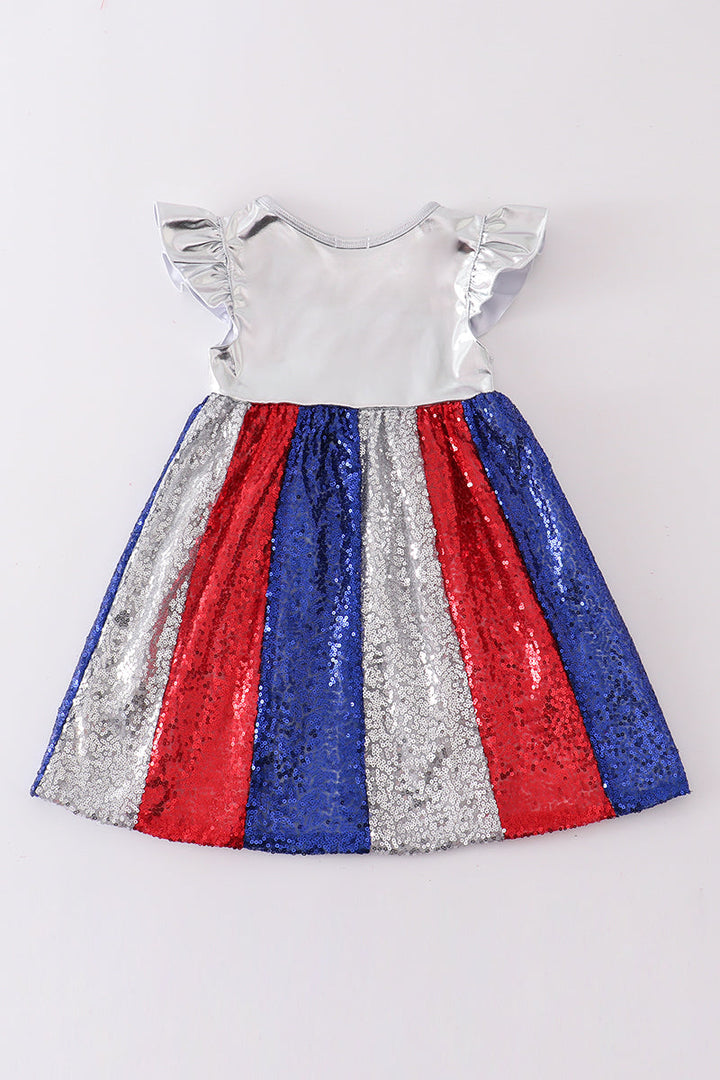 Silver Patriotic Sequin Ruffle Dress