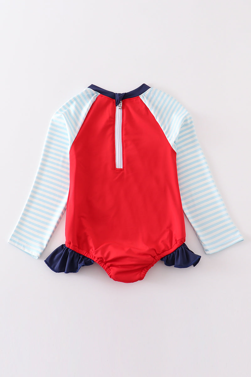 Patriotic Flag Embroidery One-piece Girl Swimsuit