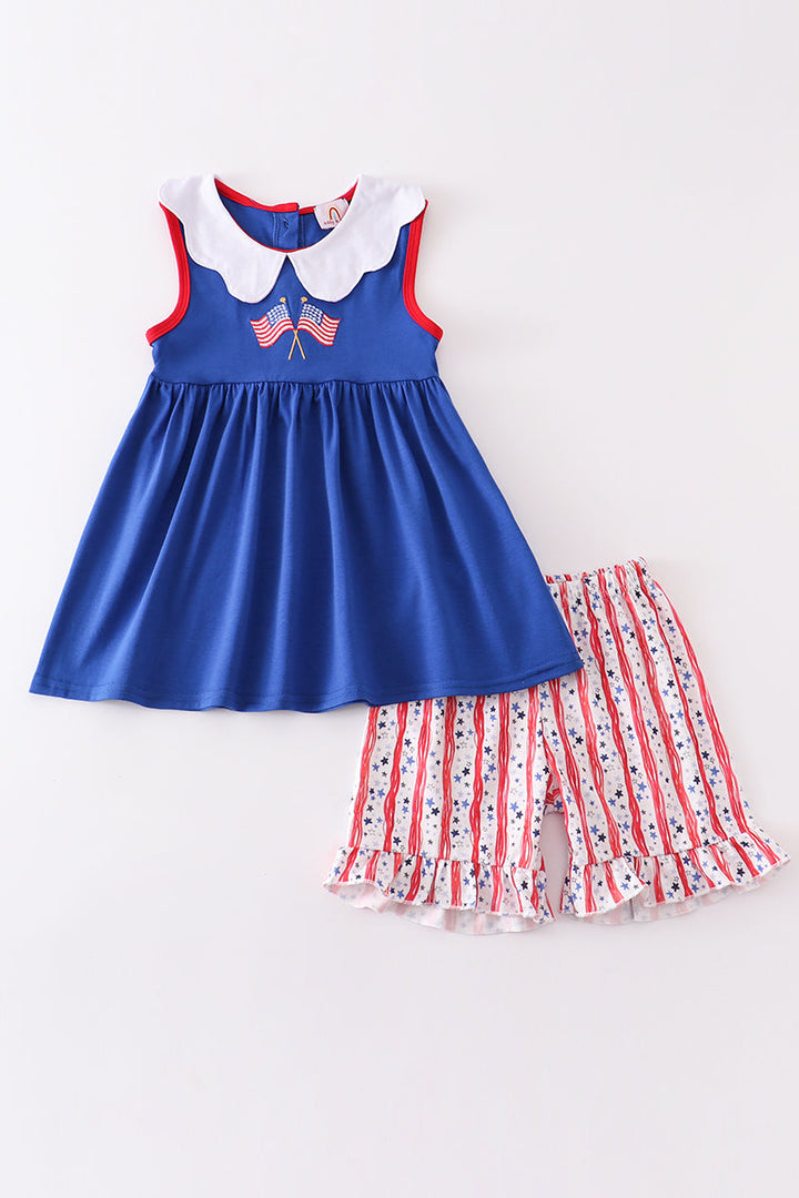 Blue Patriotic Flag Girl Set