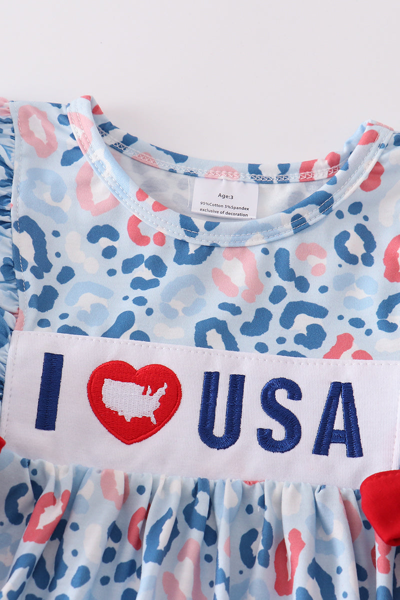 I Love Usa Patriotic Embroidery Girl Set