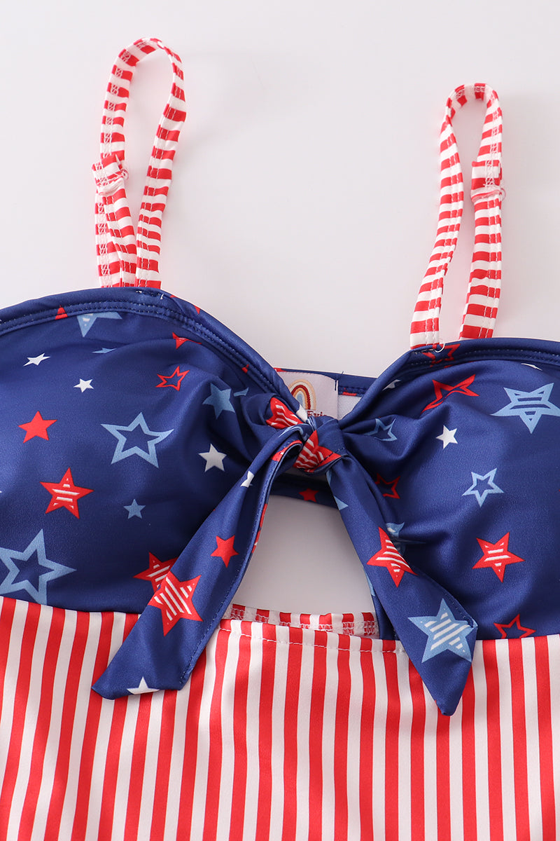 Navy Patriotic Star Print One-piece Women Swimsuit