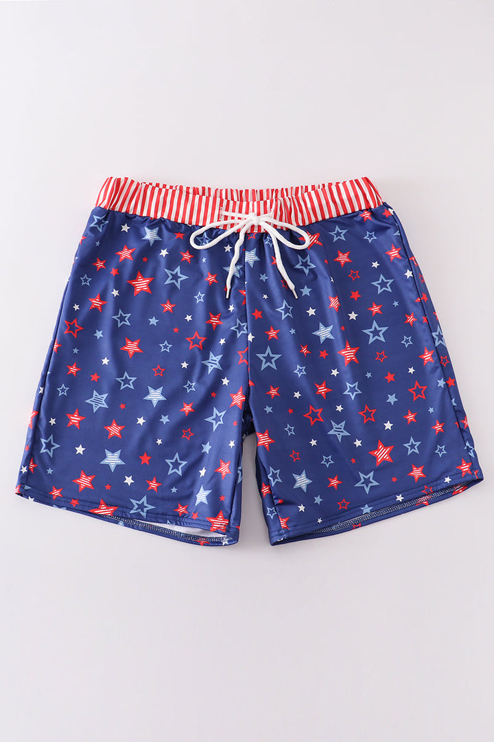 Navy Patriotic Star Print Men Swim Trunks