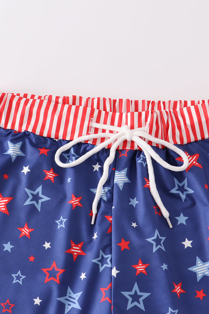 Navy Patriotic Star Print Men Swim Trunks