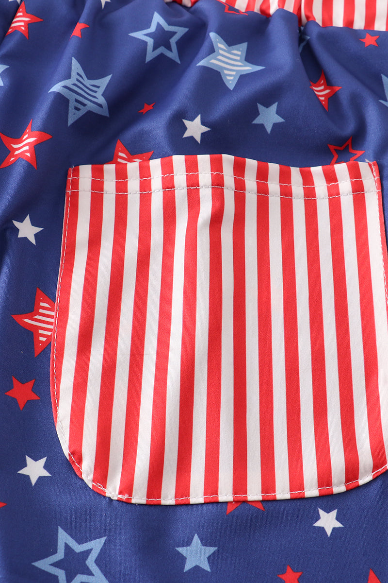 Navy Patriotic Star Print Men Swim Trunks