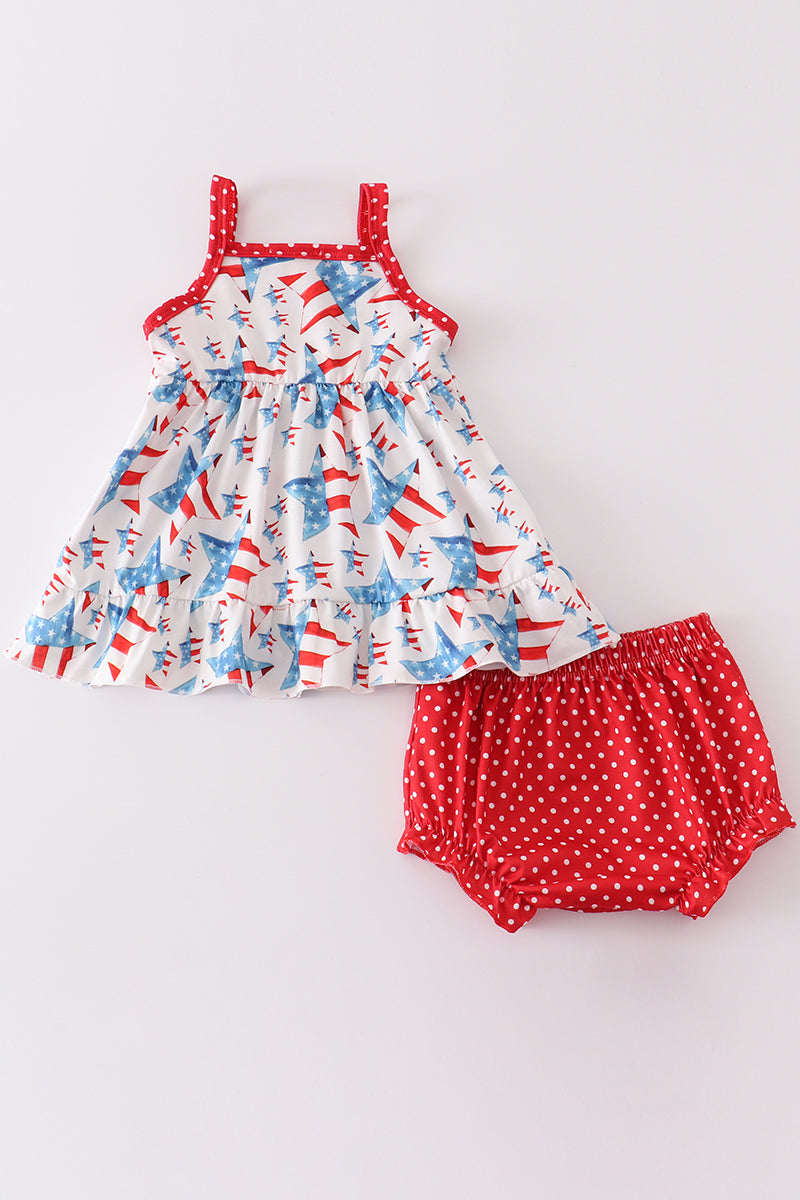 Red Patriotic Star Flag Print Baby Set