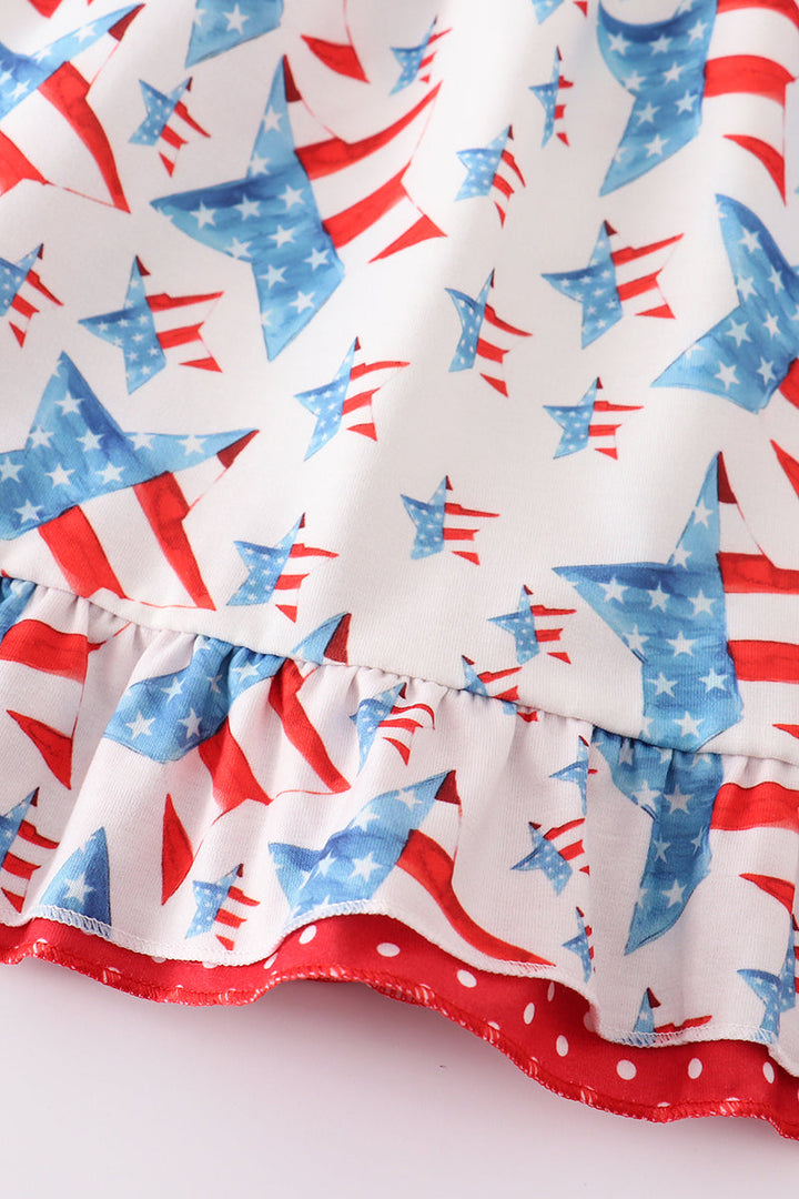 Red Patriotic Star Flag Print Dress