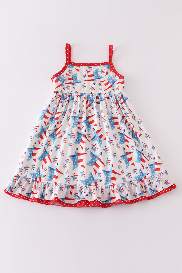 Red Patriotic Star Flag Print Dress