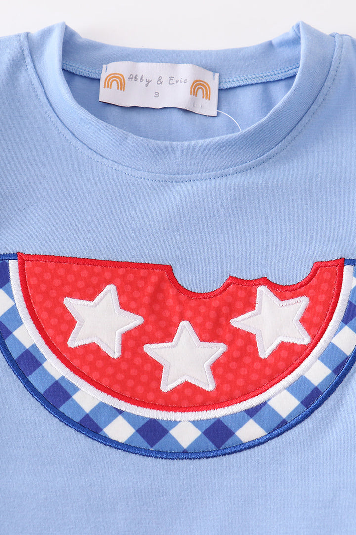 Patriotic Star Print Watermelon Applique Boy Set