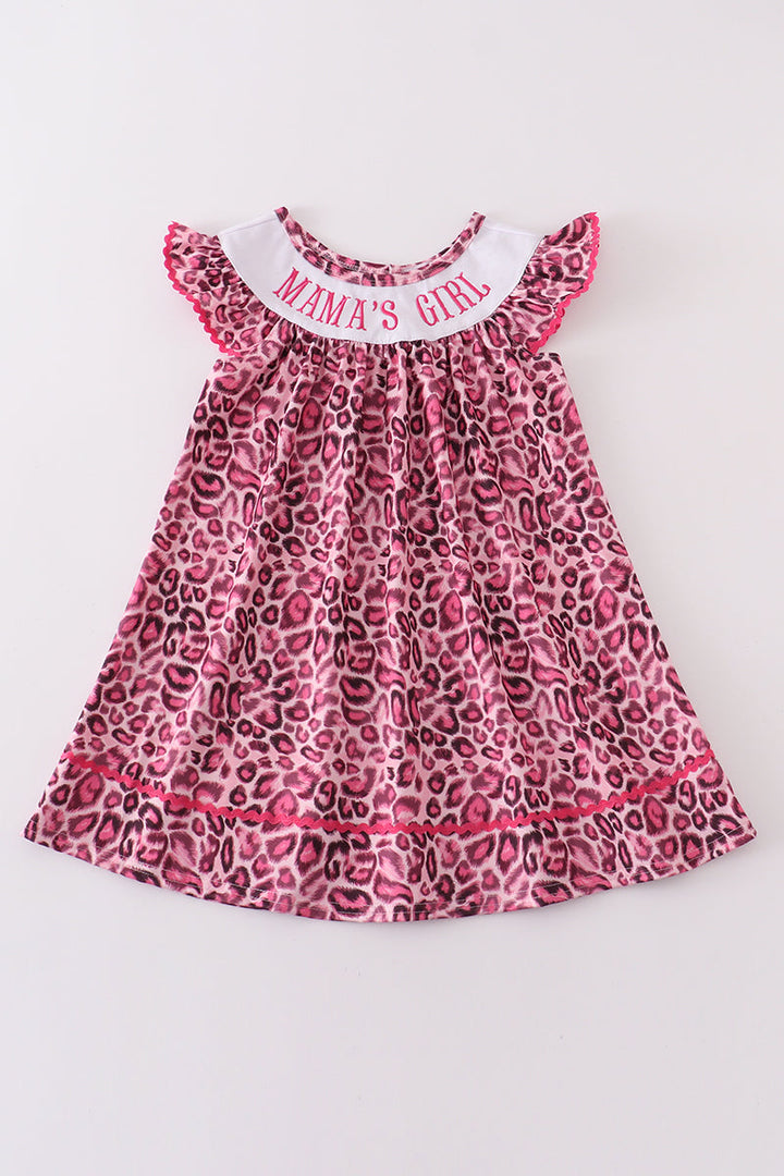 Pink Leopard Print Mama's Girl Embroidery Dress