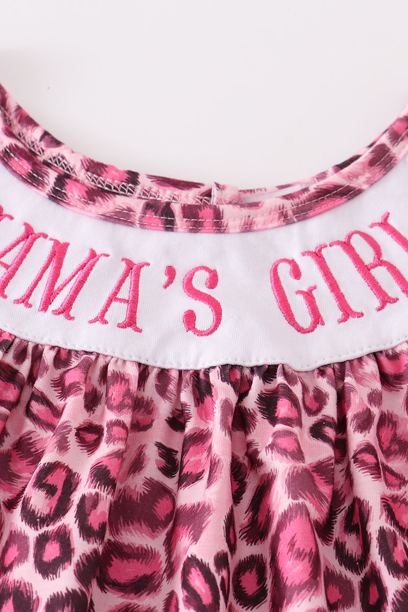 Pink Leopard Print Mama's Girl Embroidery Dress