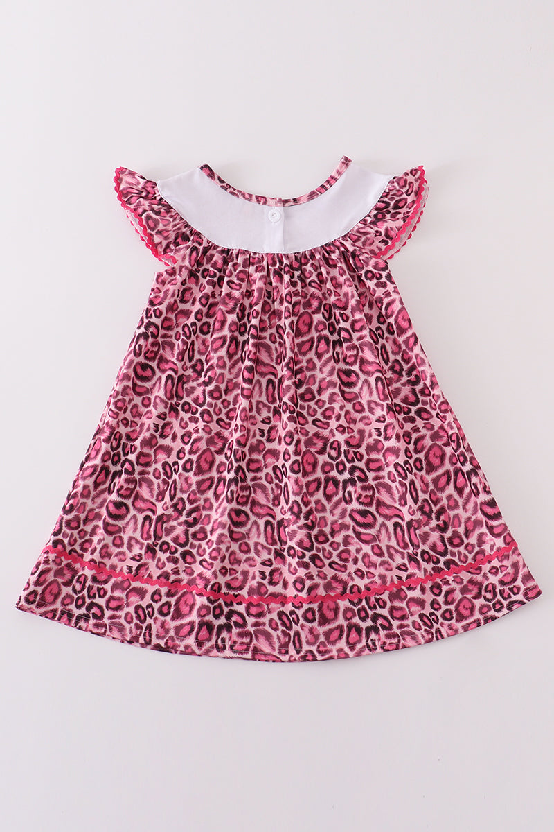 Pink Leopard Print Mama's Girl Embroidery Dress