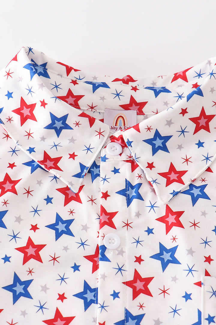 Red Patriotic Star Print Men Shirt