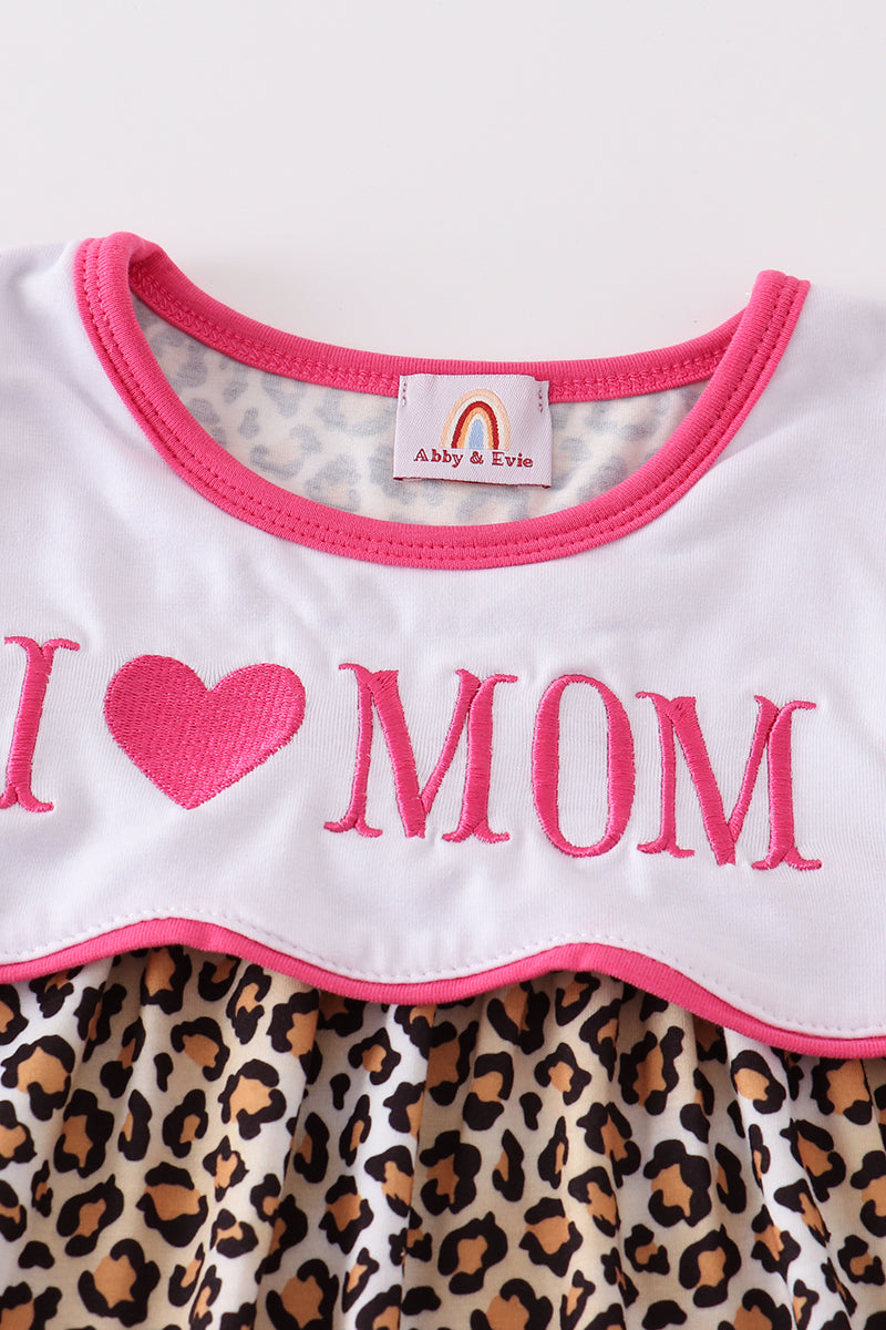 Leopard Print I Love Mom Embroidery Dress