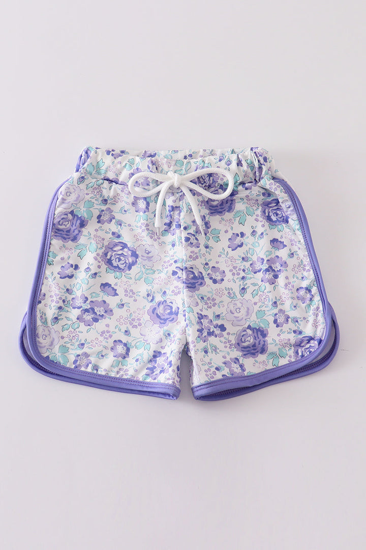 Purple Floral Print Girl Shorts