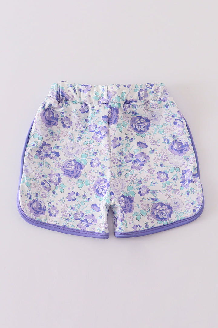 Purple Floral Print Girl Shorts