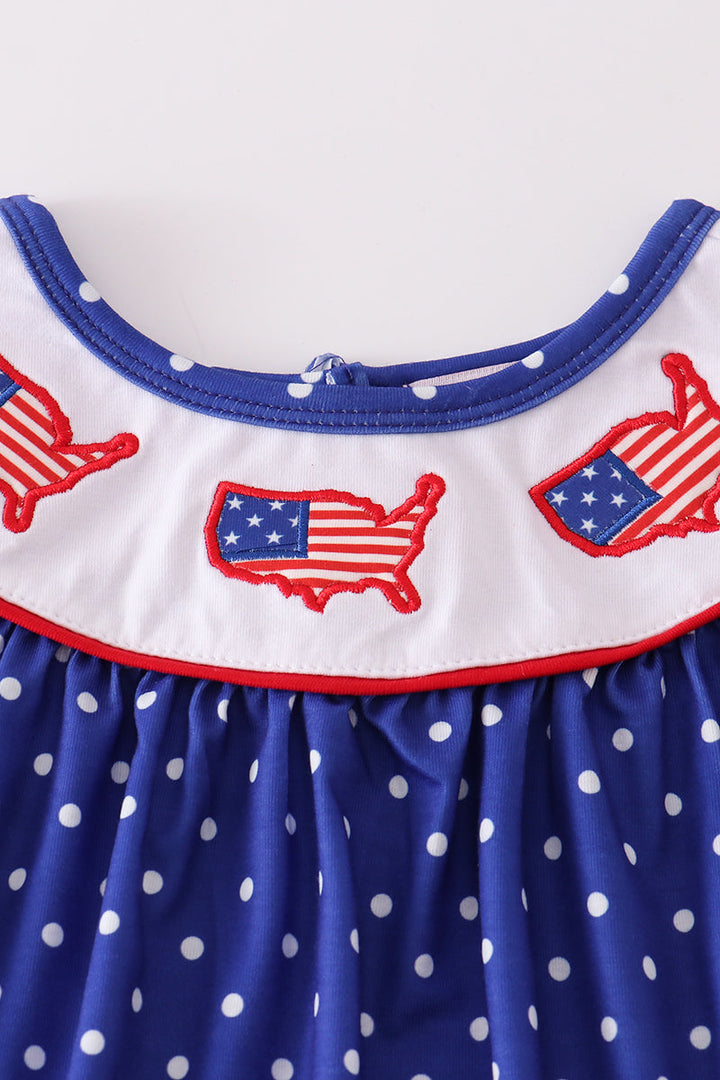 Blue Patriotic Flag Applique Dot Girl Set