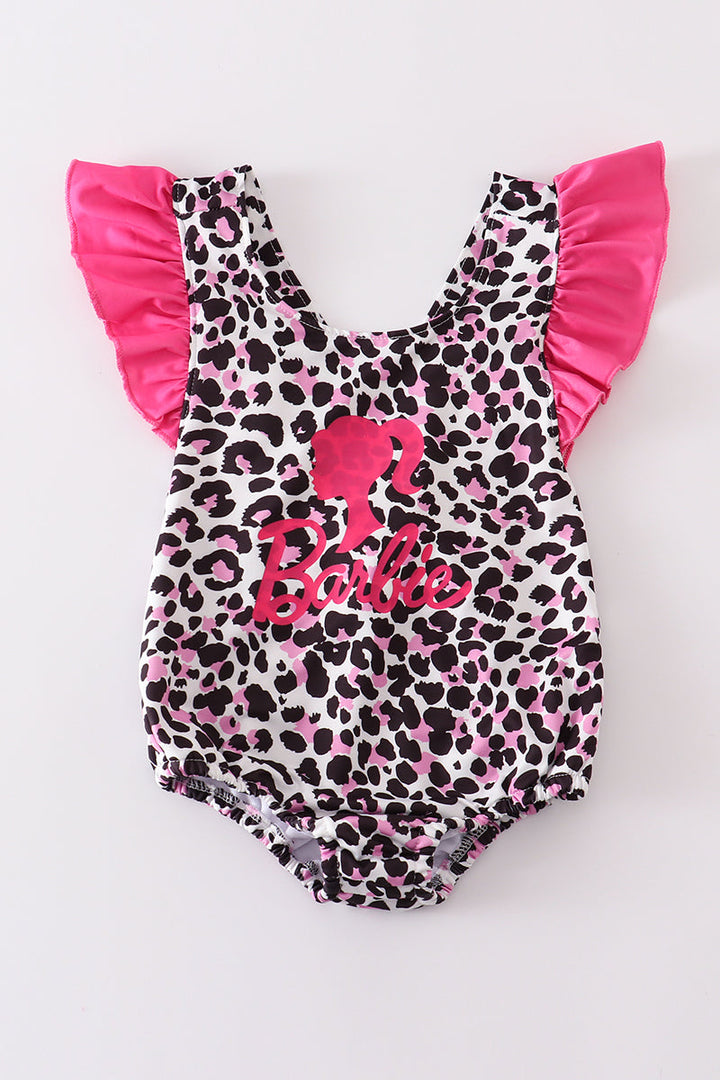 Pink Barbie Print Leopard Girl Swimsuit