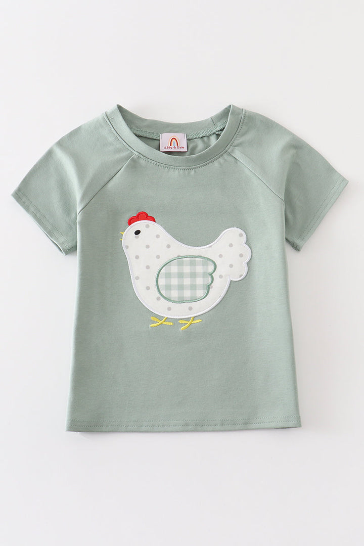 Sage Chicken Applique Boy Top