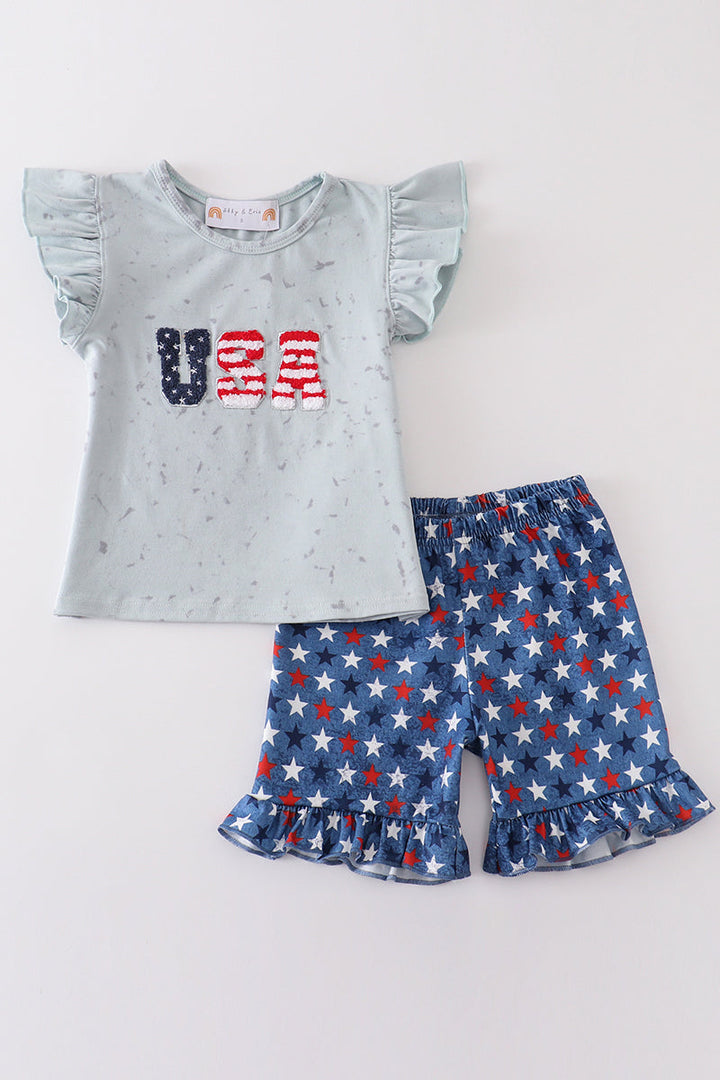 Patriotic Usa French Knot Girl Set