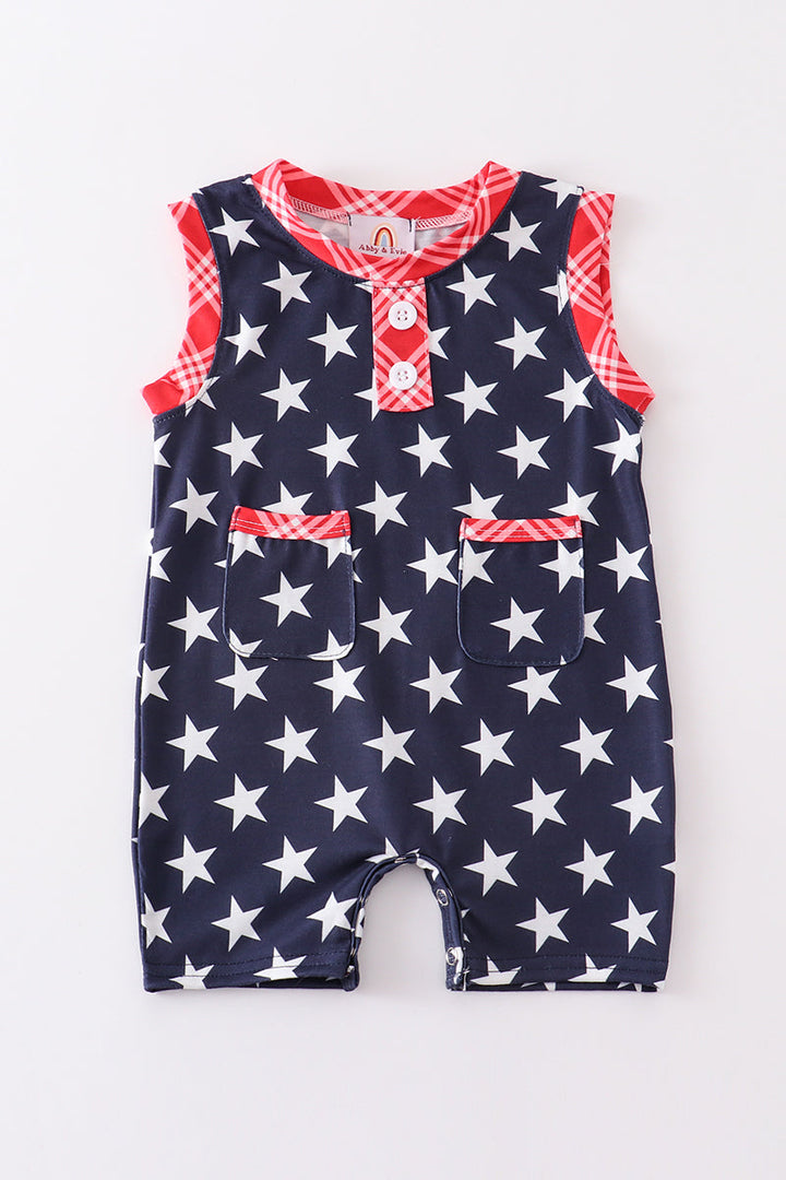 Patriotic Star Print Boy Romper