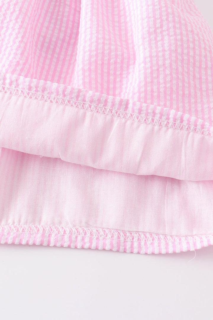 Pink Character French Knot Seersucker Girl Set