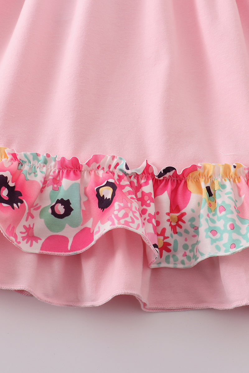 Pink Floral Print Girl Ruffle Dress