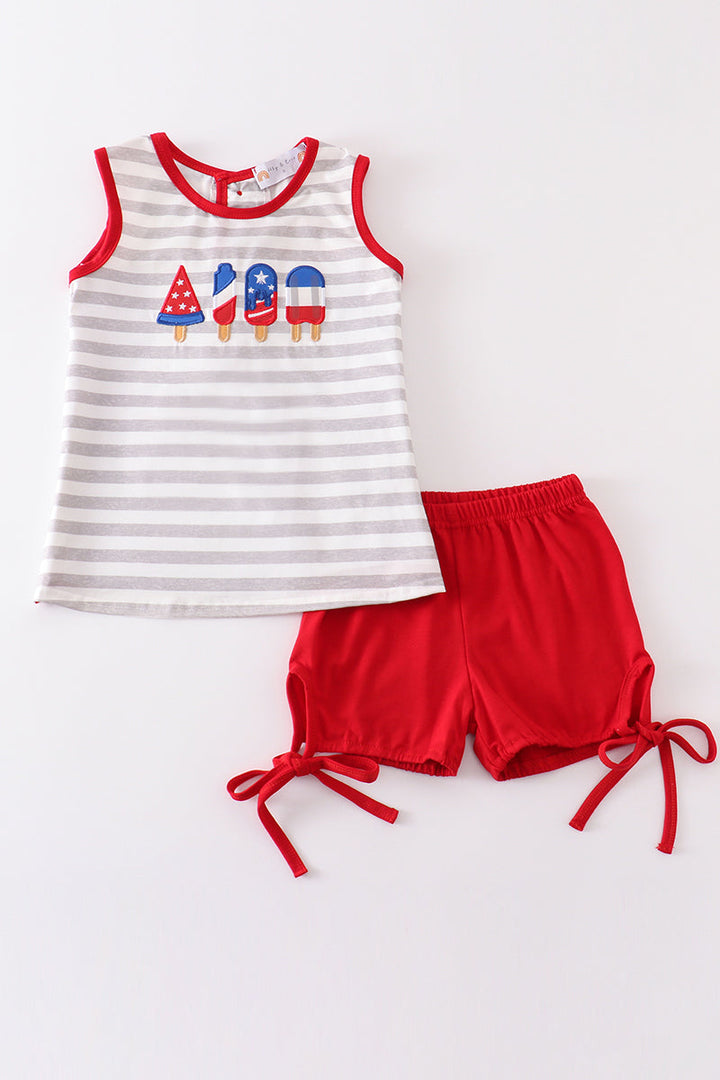 Patriotic Popsicle Applique Stripe Girl Set