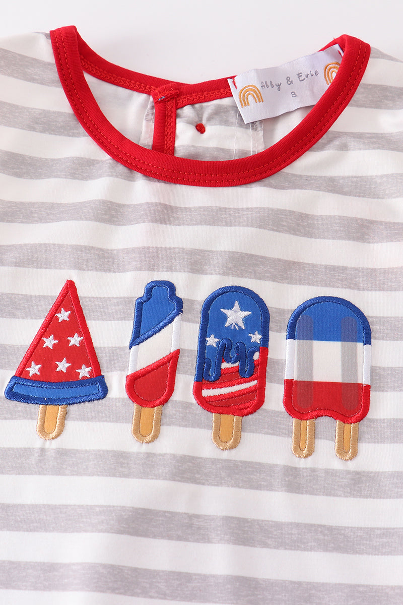 Patriotic Popsicle Applique Stripe Girl Set