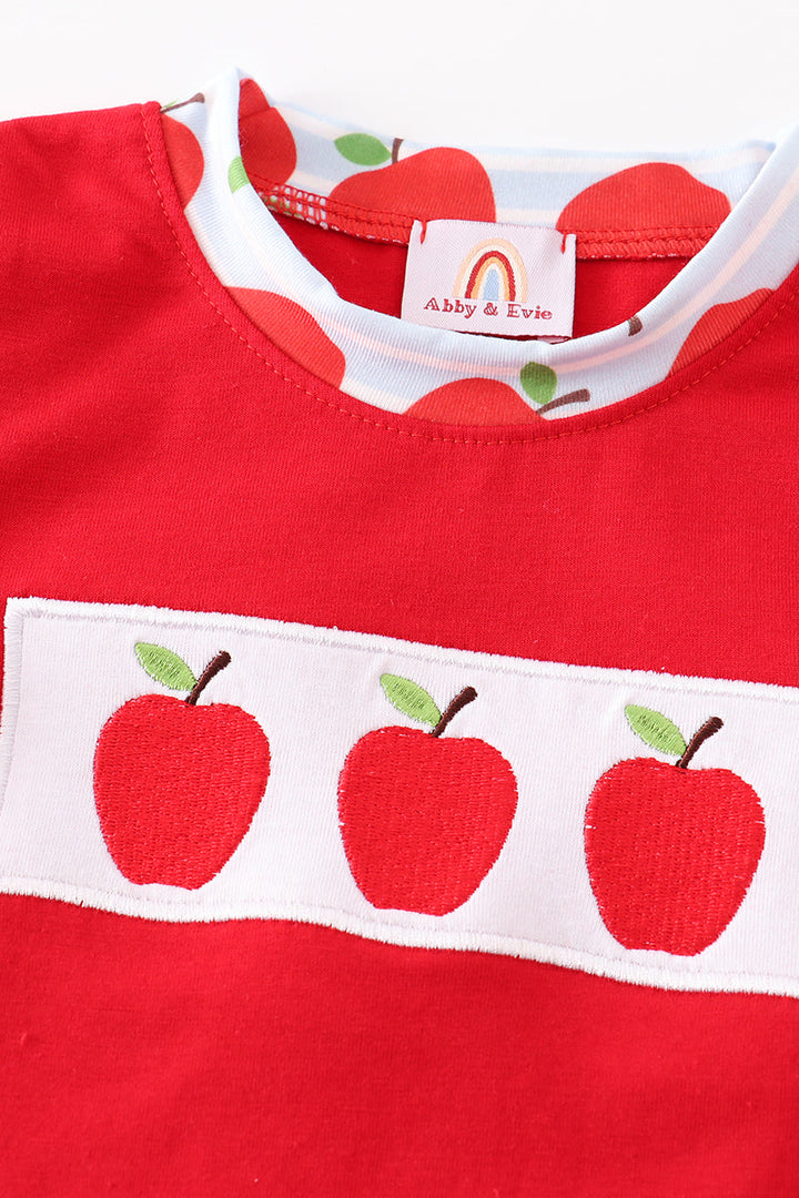 Red Apple Embroidery Back To Shoole Boy Romper