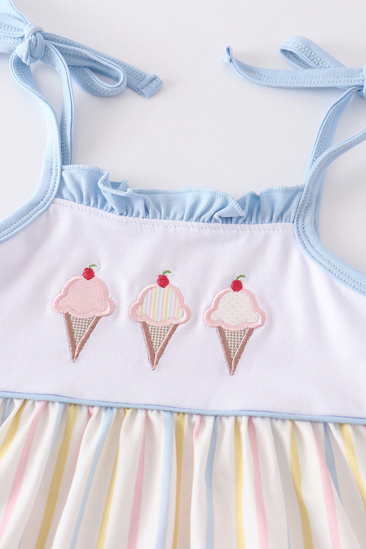 Multicolored Stripe Ice Cream Applique Girl Set